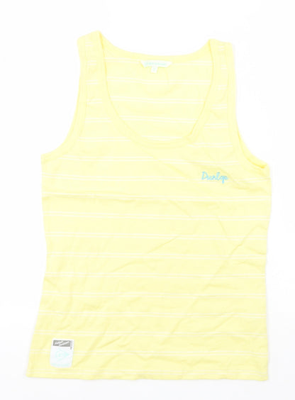 Dunlop Womens Yellow Striped Cotton Basic Tank Size 12 Round Neck