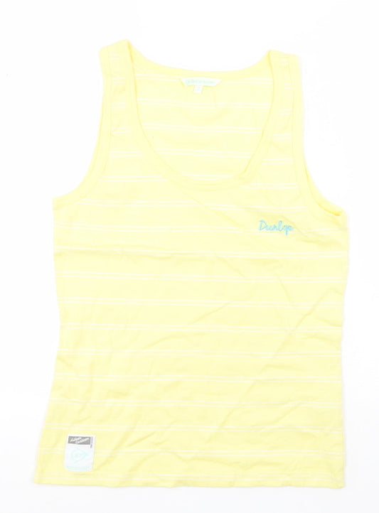 Dunlop Womens Yellow Striped Cotton Basic Tank Size 12 Round Neck