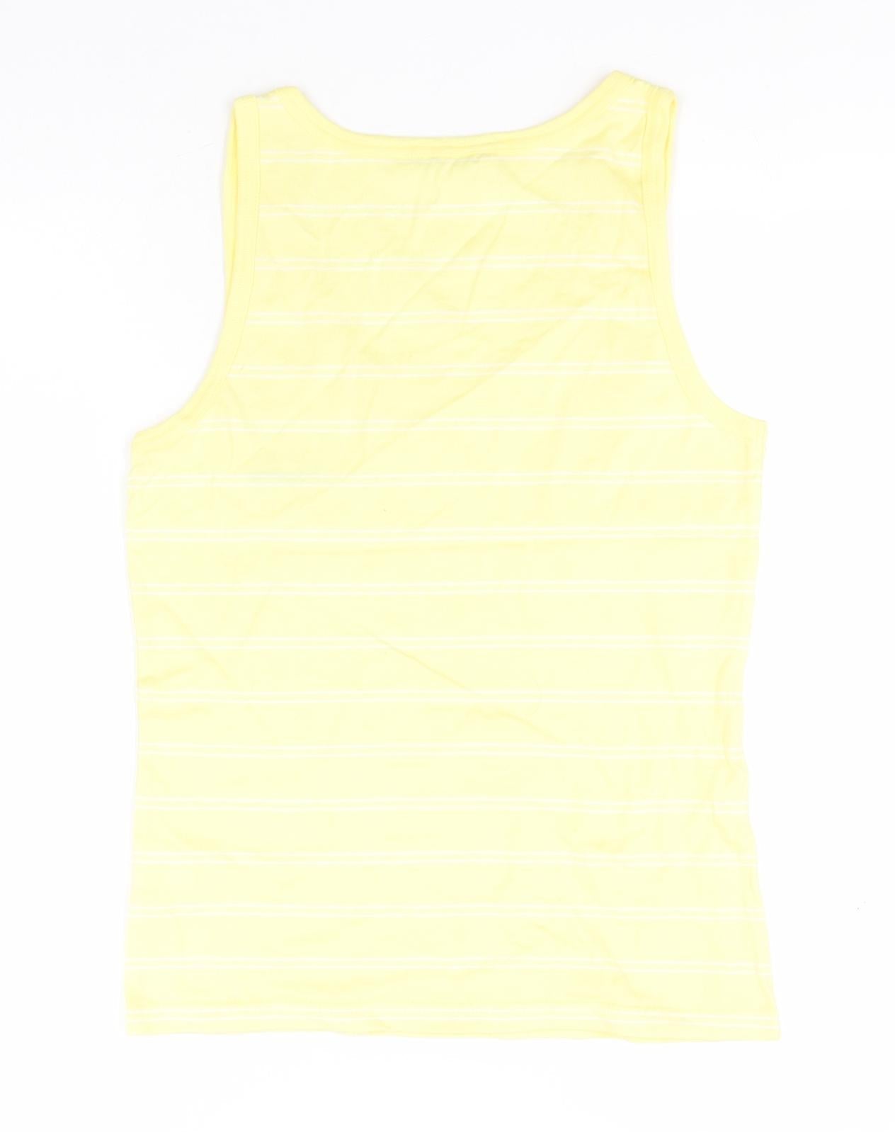 Dunlop Womens Yellow Striped Cotton Basic Tank Size 12 Round Neck