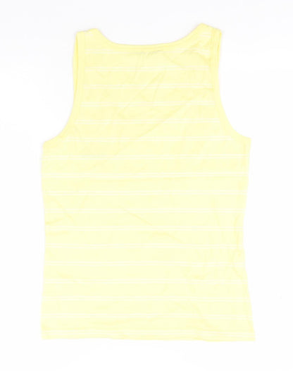 Dunlop Womens Yellow Striped Cotton Basic Tank Size 12 Round Neck