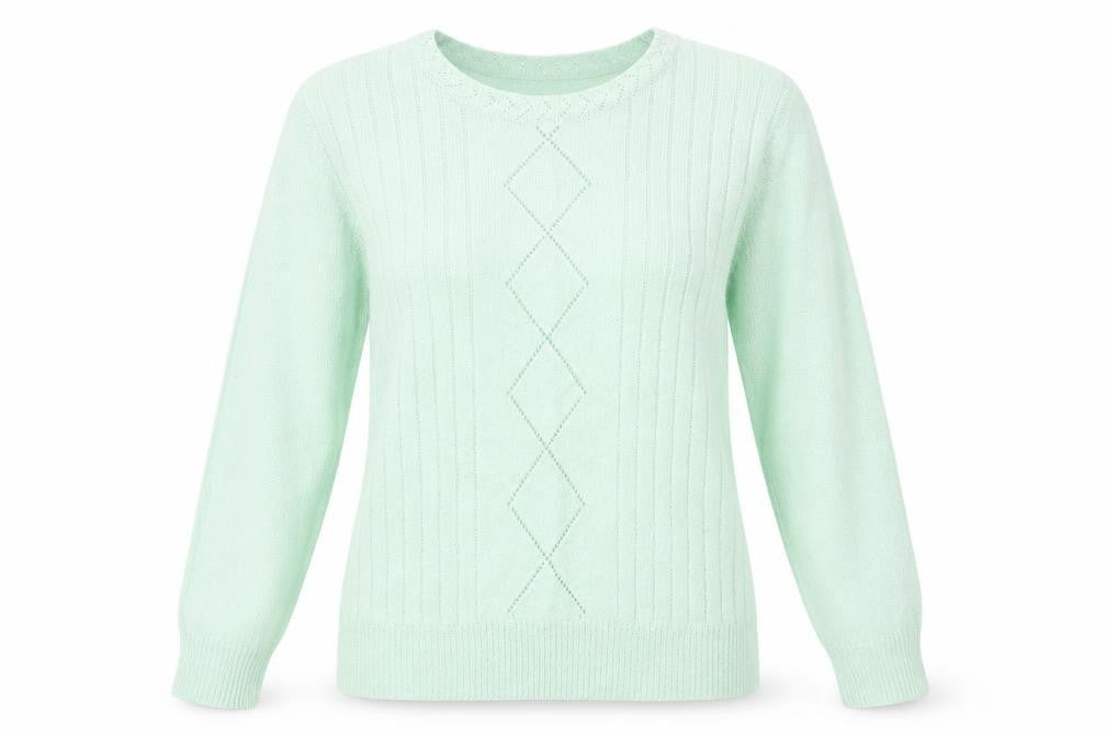 Bonmarché Womens Green Round Neck Acrylic Pullover Jumper Size M