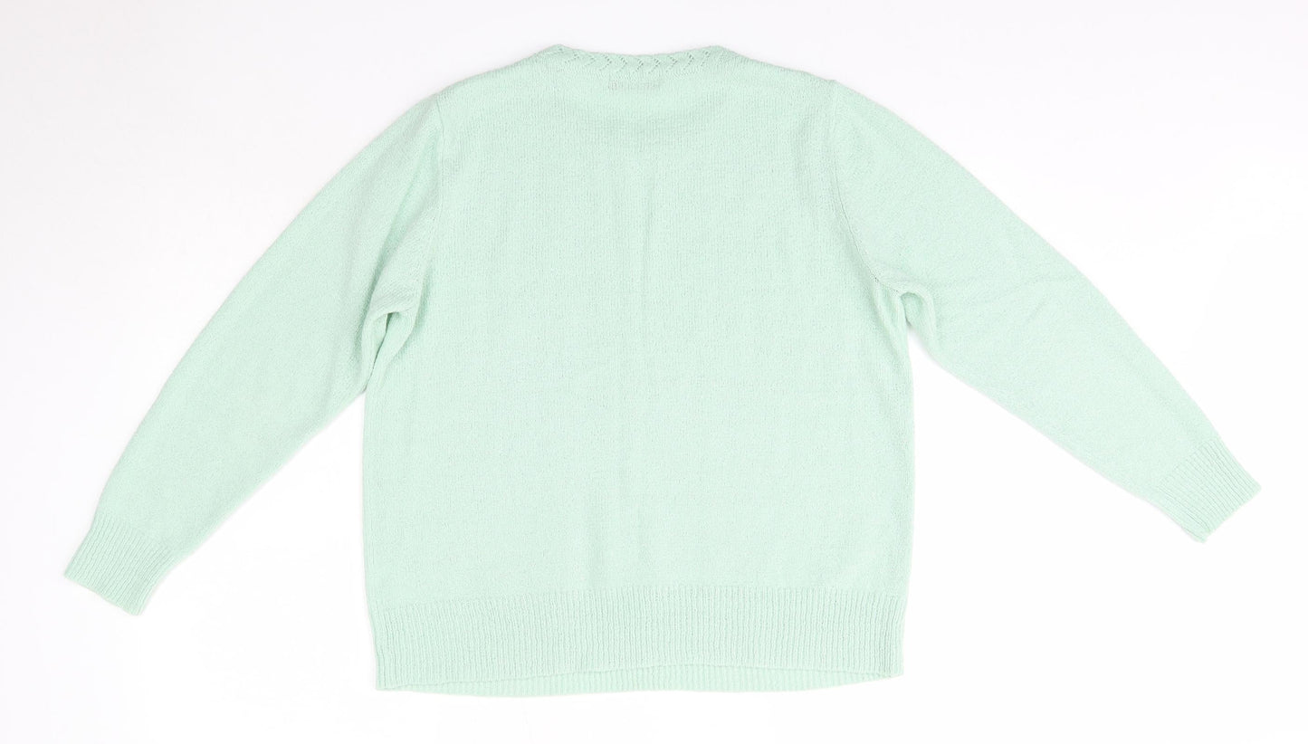 BM Womens Green Round Neck  Acrylic Pullover Jumper Size M