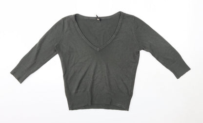 Topshop Womens Grey V-Neck  Acrylic Pullover Jumper Size 8
