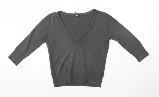 Topshop Womens Grey V-Neck  Acrylic Pullover Jumper Size 8