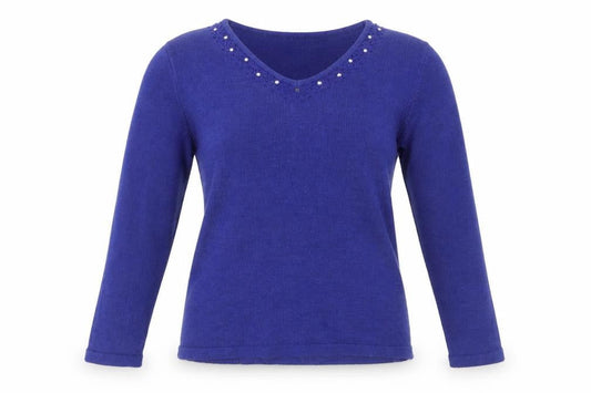 Isle Womens Blue V-Neck  Acrylic Pullover Jumper Size M