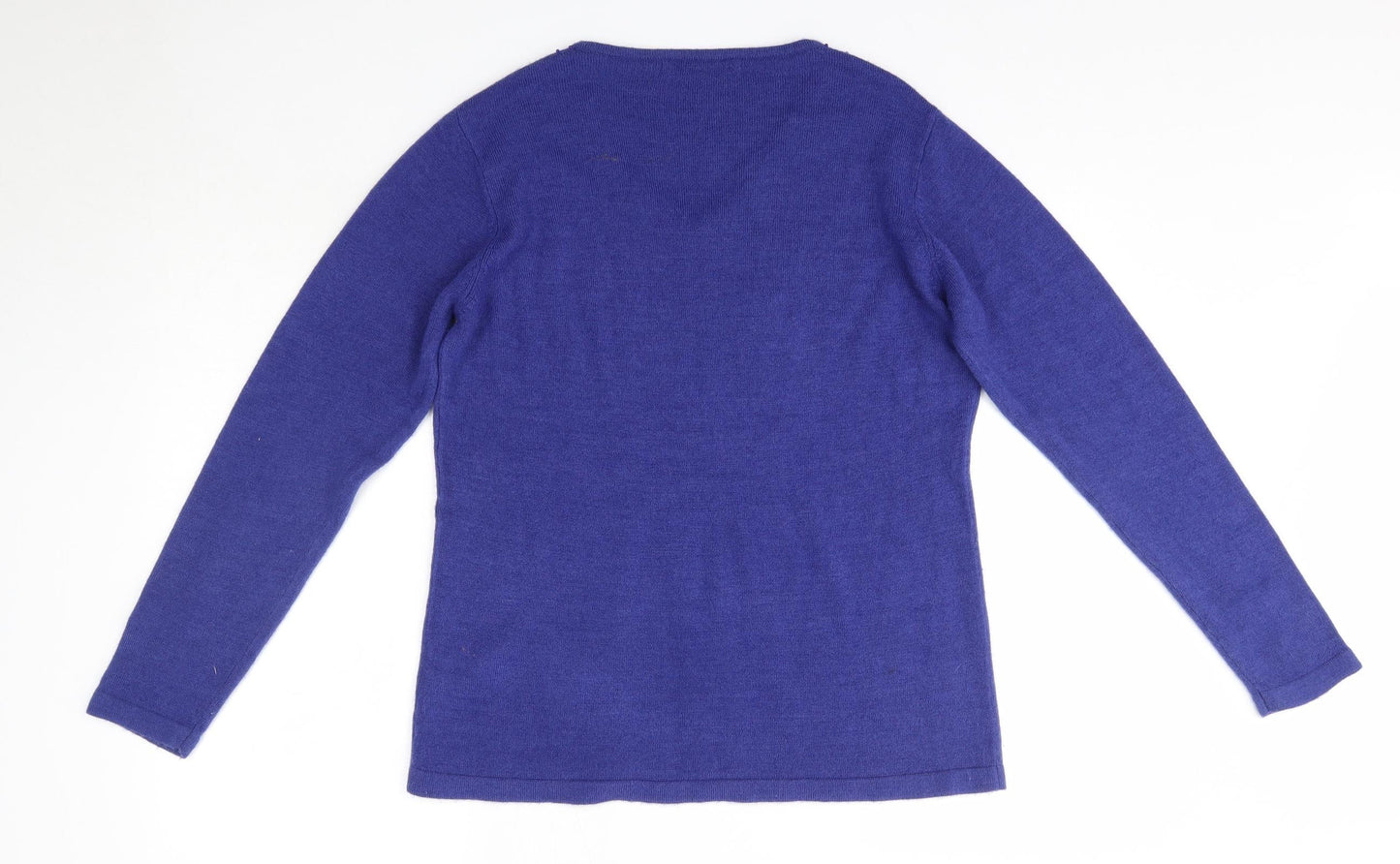 Isle Womens Blue V-Neck  Acrylic Pullover Jumper Size M