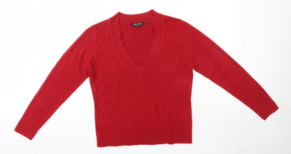 Key West Womens Red V-Neck  Acrylic Pullover Jumper Size M