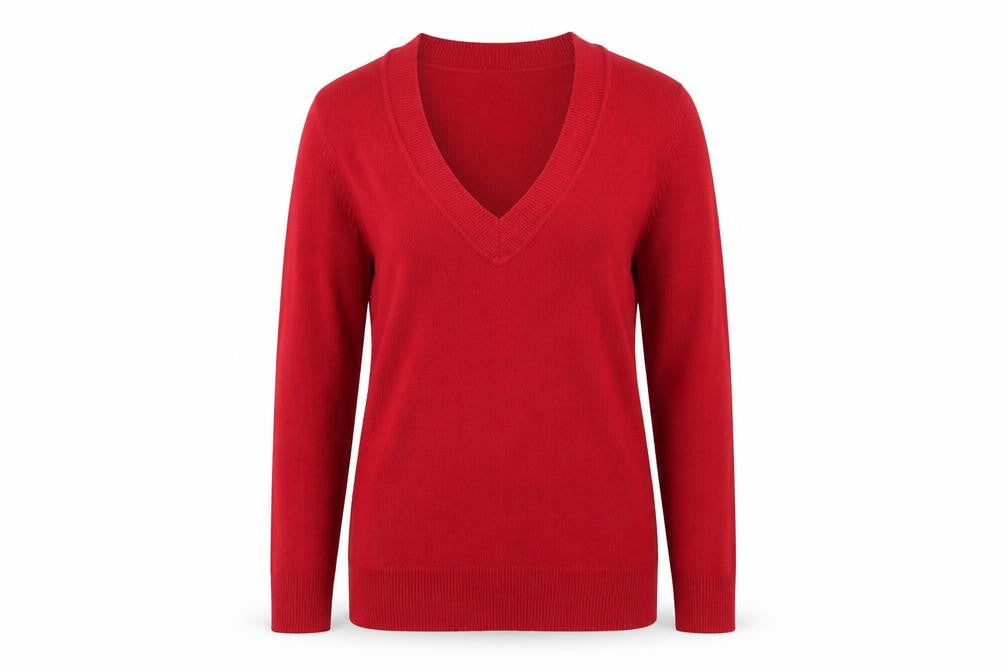Key West Womens Red V-Neck  Acrylic Pullover Jumper Size M