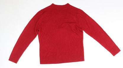 Key West Womens Red V-Neck  Acrylic Pullover Jumper Size M