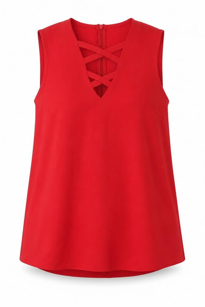 Select Womens Red  Polyester Basic Blouse Size 6 Round Neck