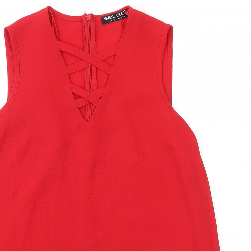 Select Womens Red  Polyester Basic Blouse Size 6 Round Neck