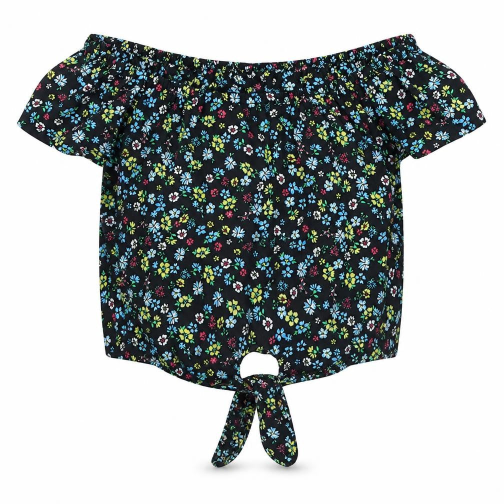 New Look Girls Black Floral Polyester Basic Blouse Size 9 Years Off the Shoulder
