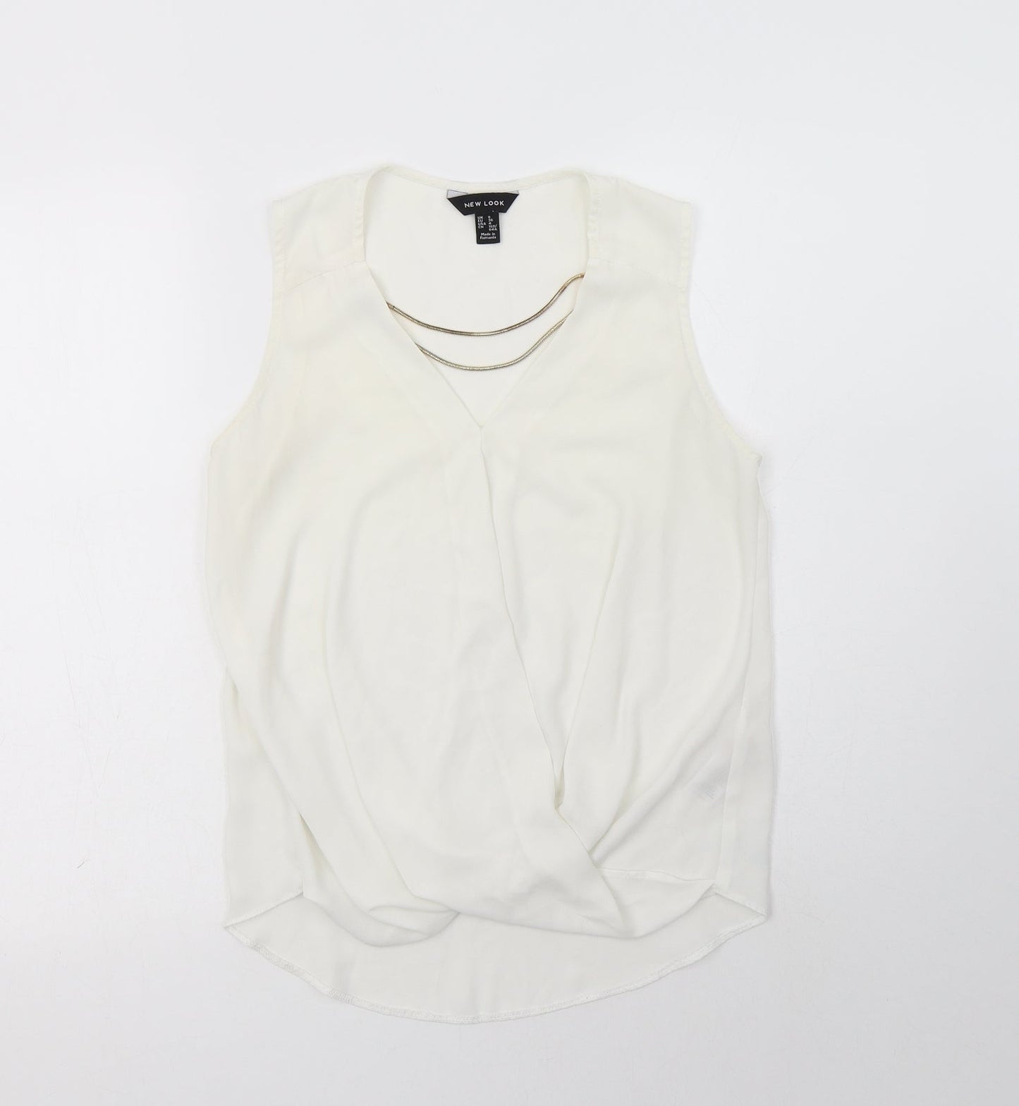 New Look Womens White  Polyester Basic Blouse Size 8 V-Neck - Neckline Detail
