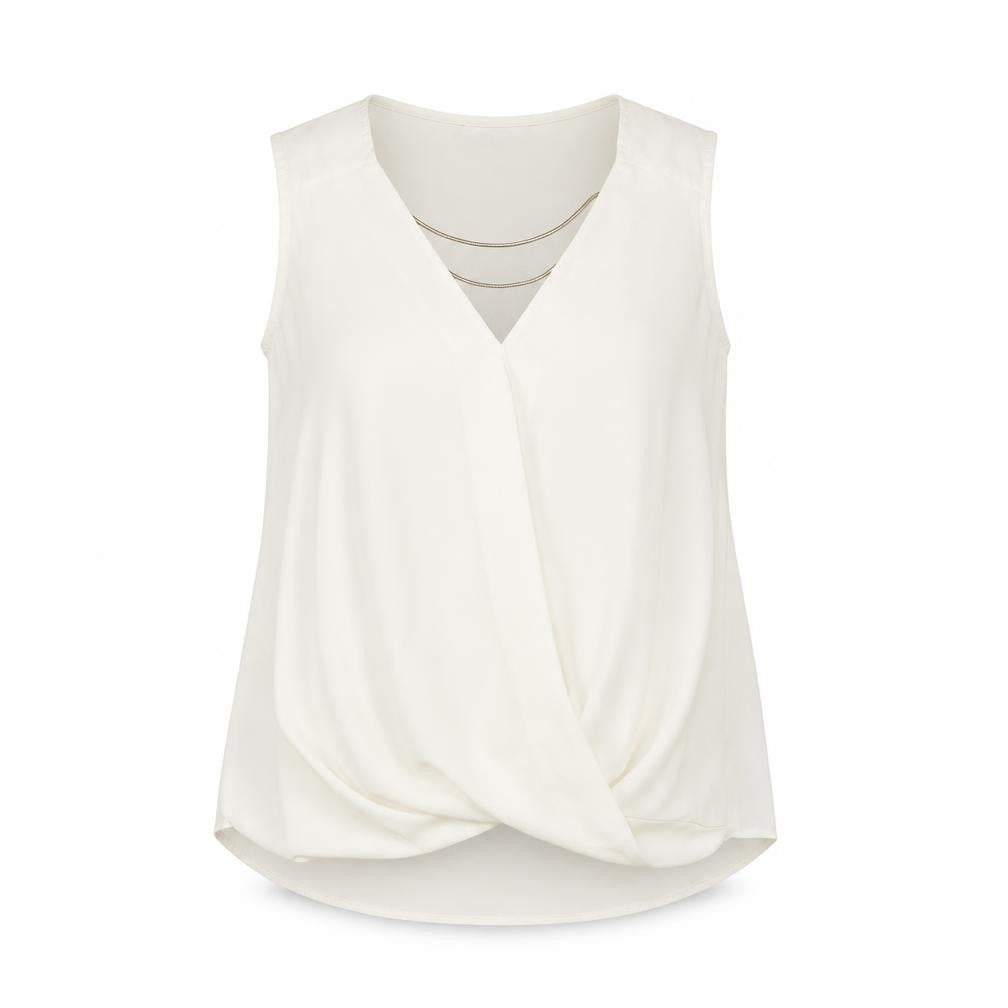 New Look Womens White  Polyester Basic Blouse Size 8 V-Neck - Neckline Detail