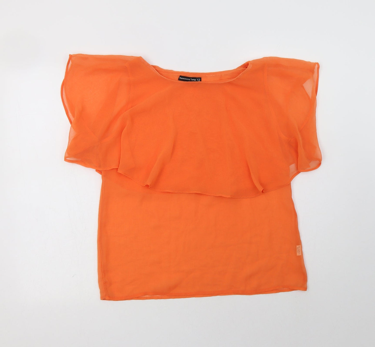 Vanessa Tong Womens Orange  Polyester Basic Blouse Size 12 Round Neck