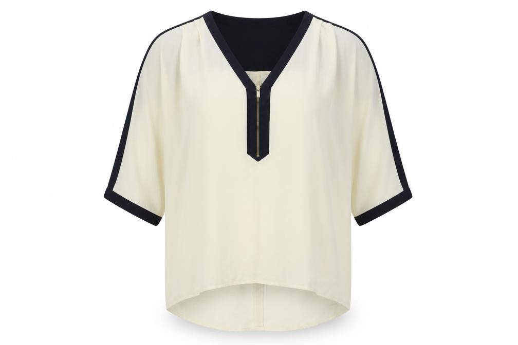 FOREVER 21 Womens Ivory Colourblock Polyester Basic Blouse Size XS V-Neck