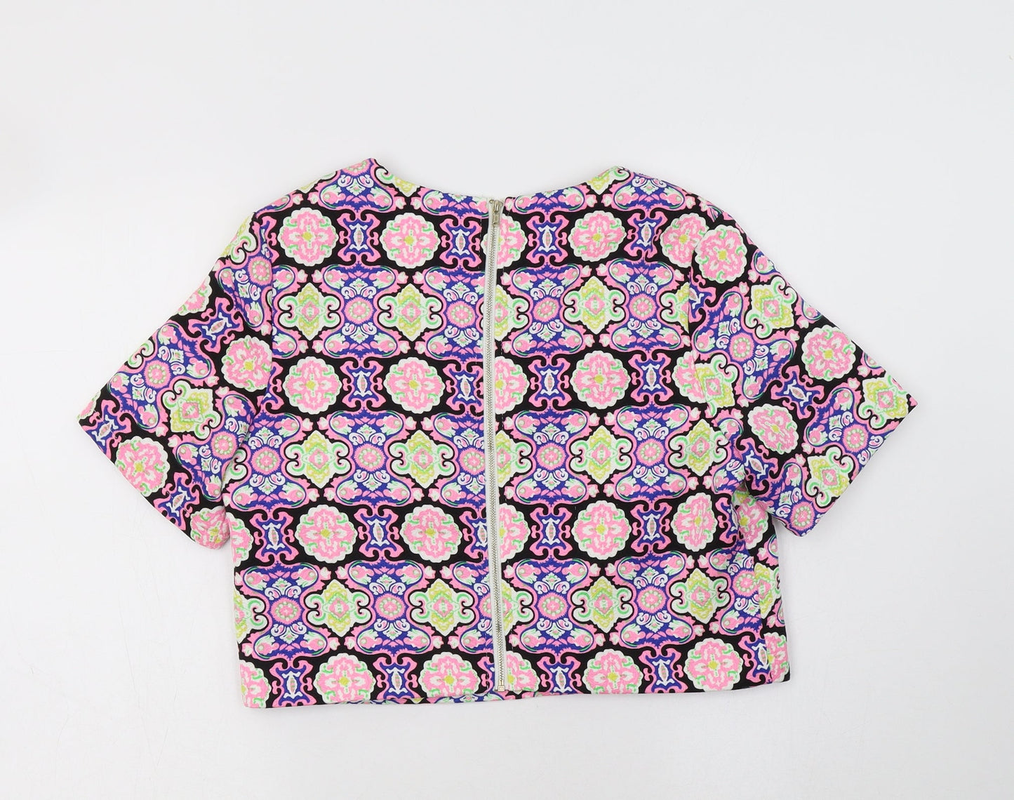Urmoda Womens Multicoloured Geometric Polyester Cropped Blouse Size 10 Round Neck