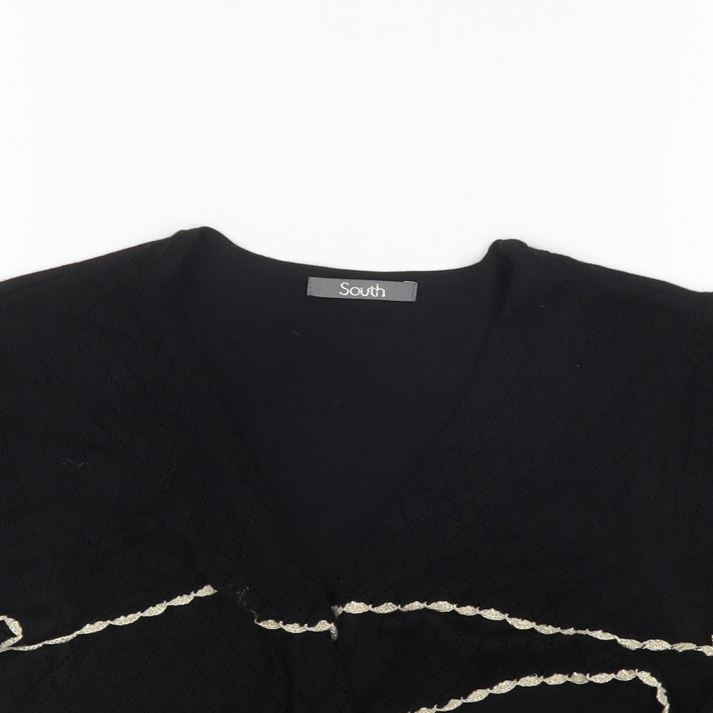 South Womens Black V-Neck  Viscose Cardigan Jumper Size 14