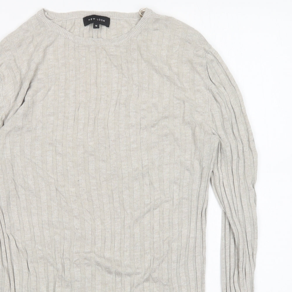 New Look  Womens Beige Round Neck  Viscose Pullover Jumper Size 12