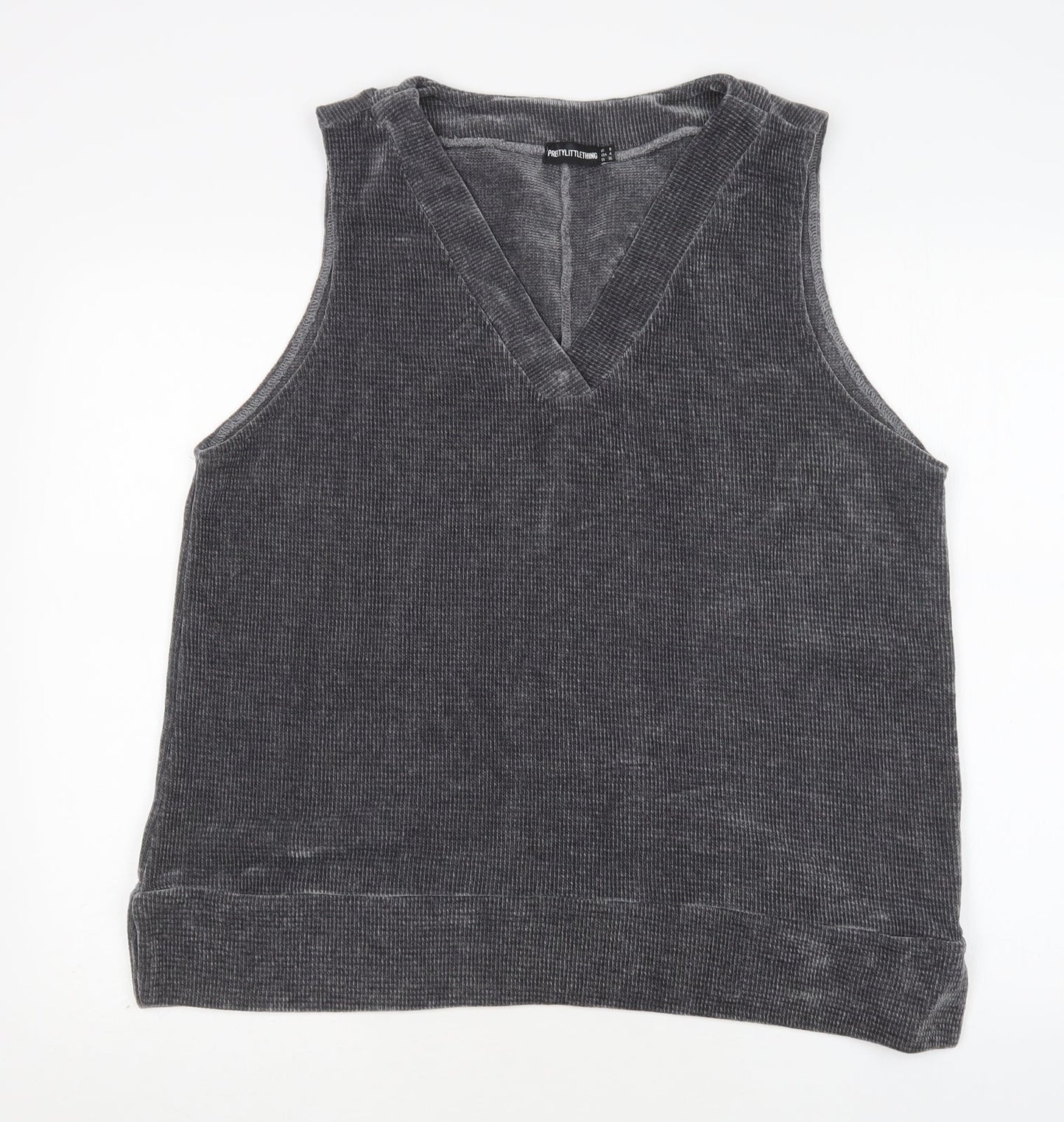 PRETTYLITTLETHING Womens Grey V-Neck  Polyester Vest Jumper Size 8