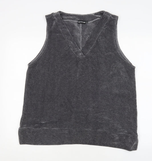 PRETTYLITTLETHING Womens Grey V-Neck  Polyester Vest Jumper Size 8
