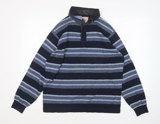 M&S Mens Multicoloured Collared Striped Cotton Pullover Jumper Size M