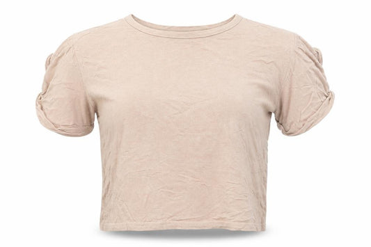 PRETTYLITTLETHING Womens Beige  Viscose Basic T-Shirt Size 6 Round Neck - Mocha colour Turn ups on sleeve