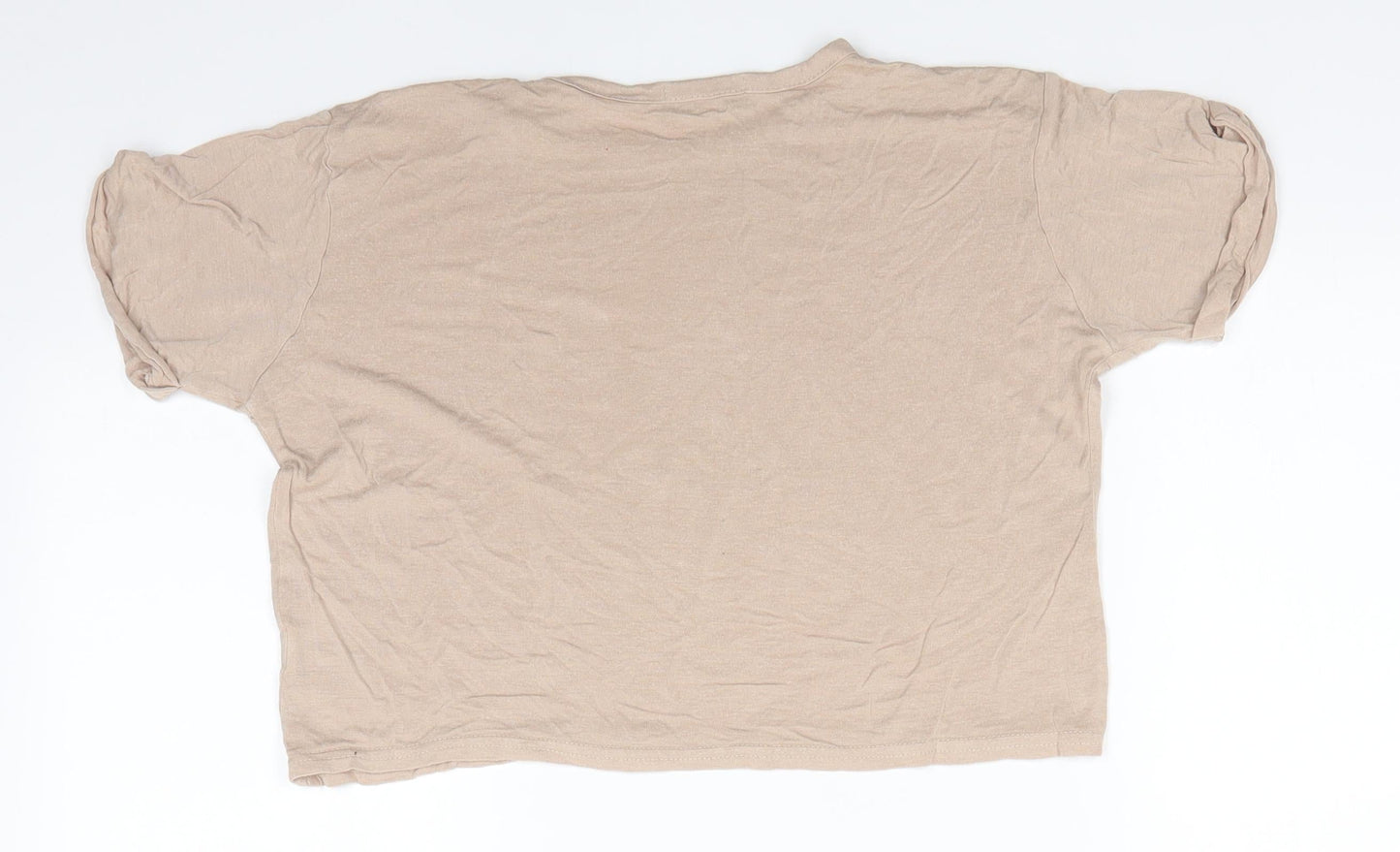PRETTYLITTLETHING Womens Beige  Viscose Basic T-Shirt Size 6 Round Neck - Mocha colour Turn ups on sleeve
