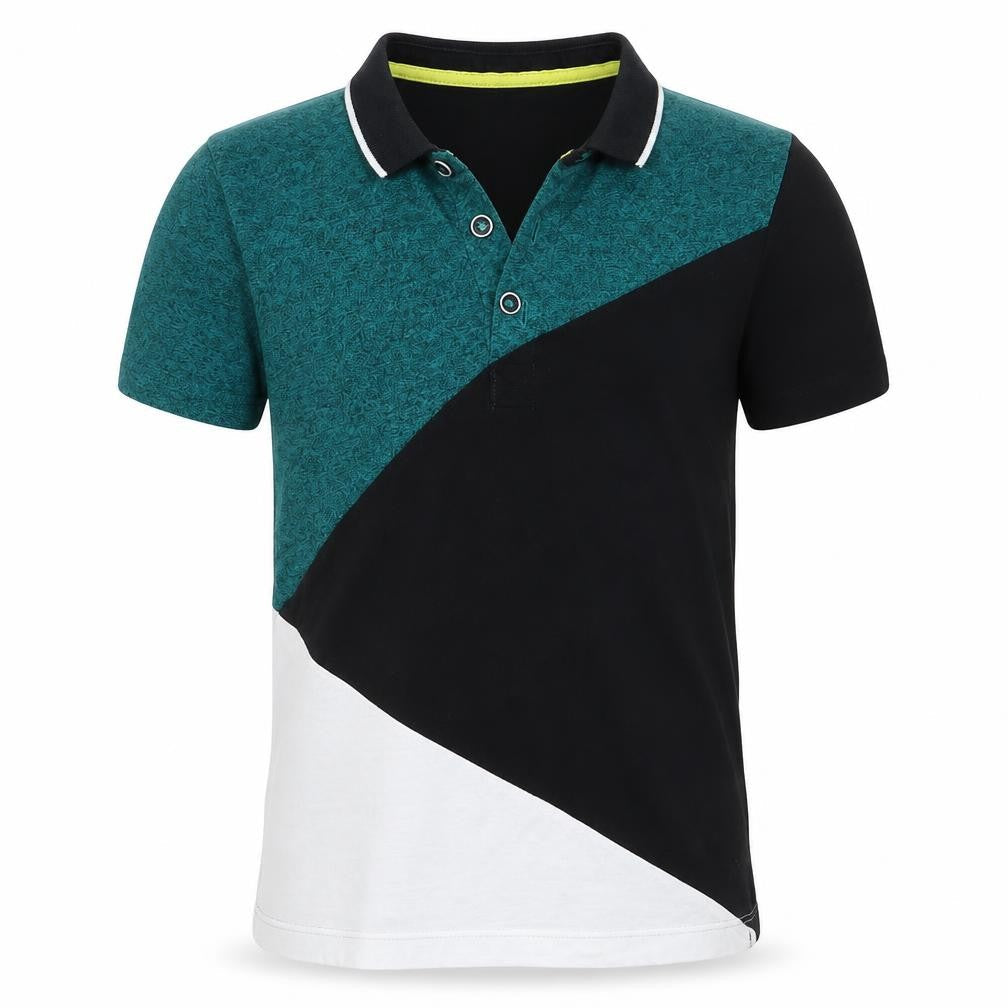 Urban Dept Boys Black Colourblock Polyester Basic Polo Size 7 Years Collared Button - White Green Black