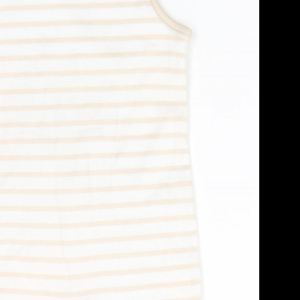 Disney by George Baby White Animal Print Cotton Romper One-Piece Size 3-6 Months  Snap - Light beige stripe trim Peek-a-Boo Pooh