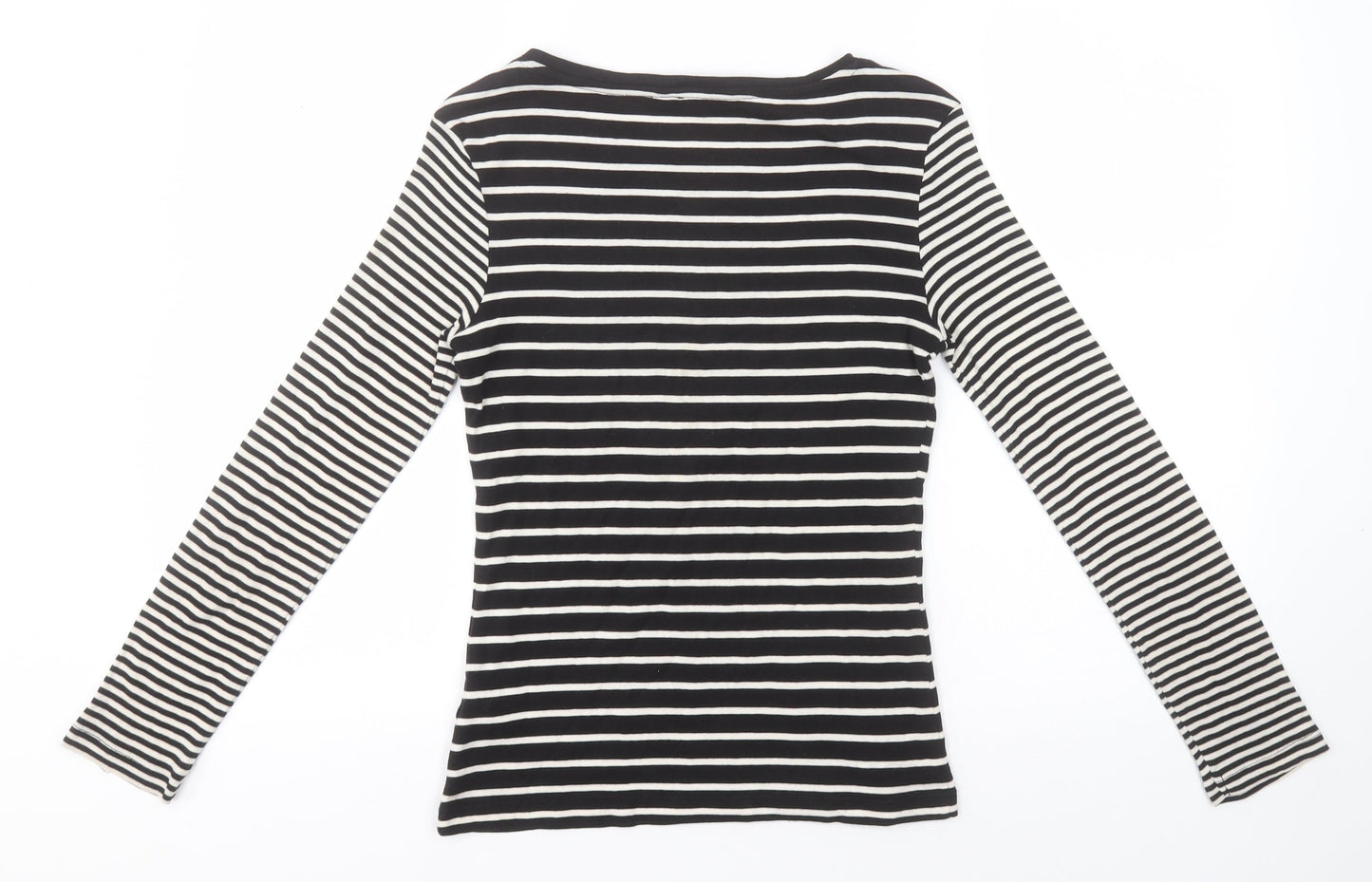 Debenhams Womens Black Round Neck Striped Cotton Pullover Jumper Size 10
