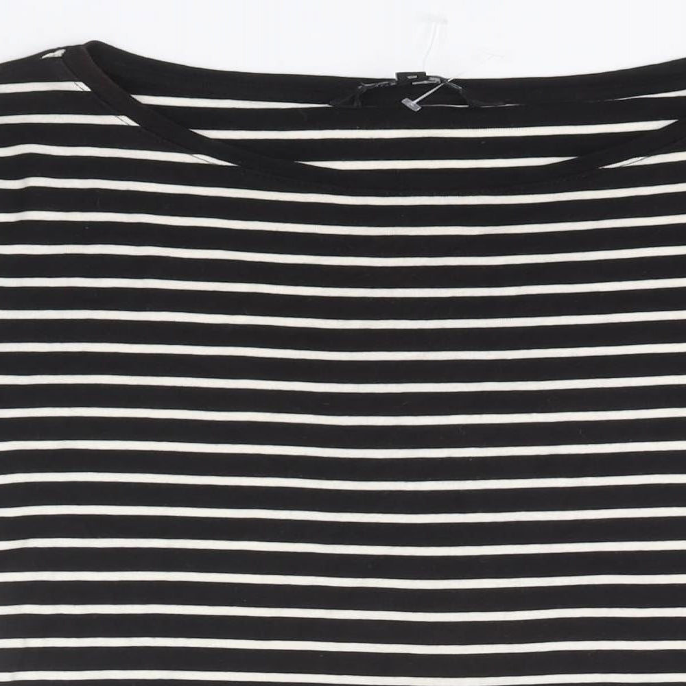 Debenhams Womens Black Round Neck Striped Cotton Pullover Jumper Size 10