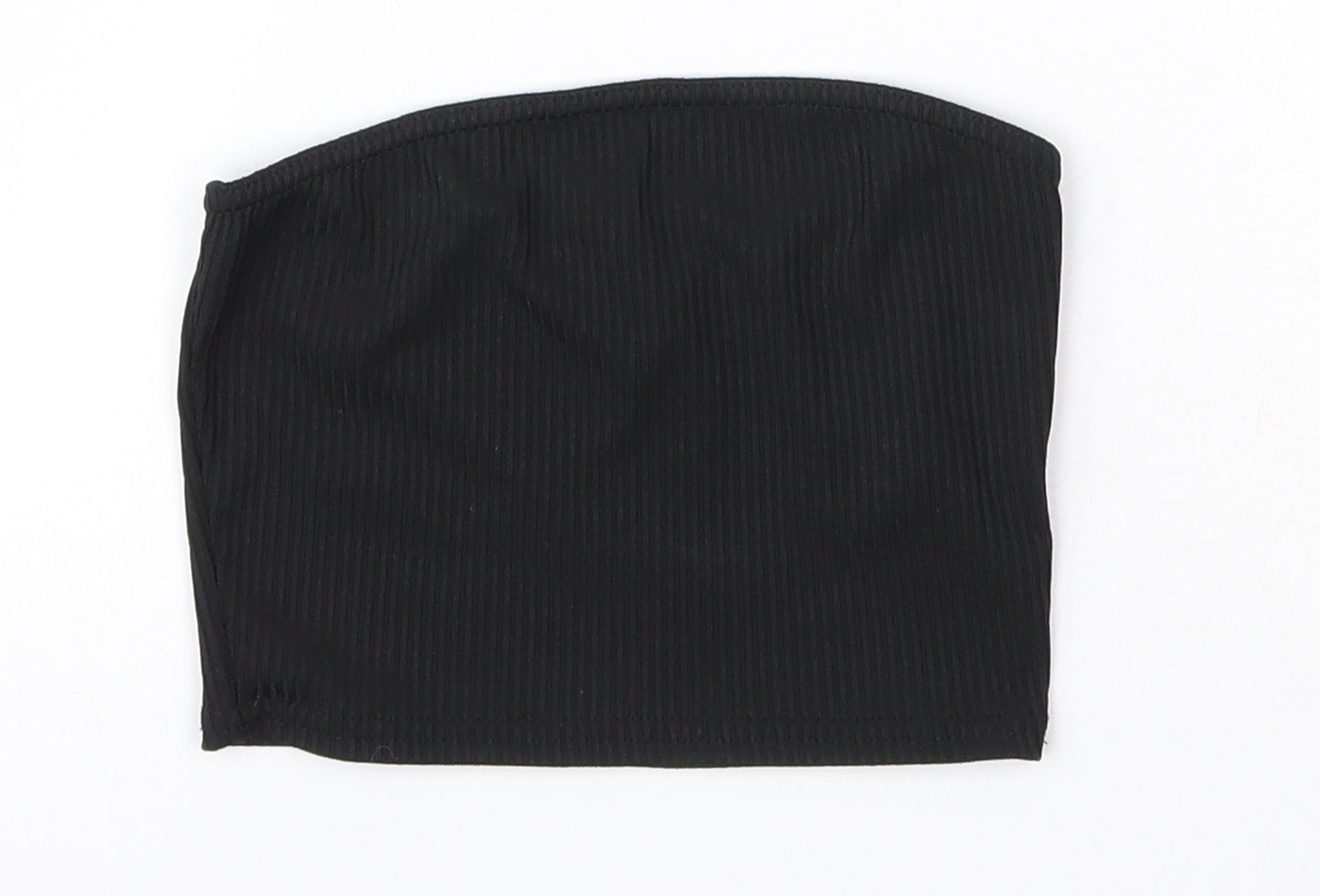 PRETTYLITTLETHING Womens Black  Polyester Basic Blouse Size 4 Off the Shoulder - Bandeau