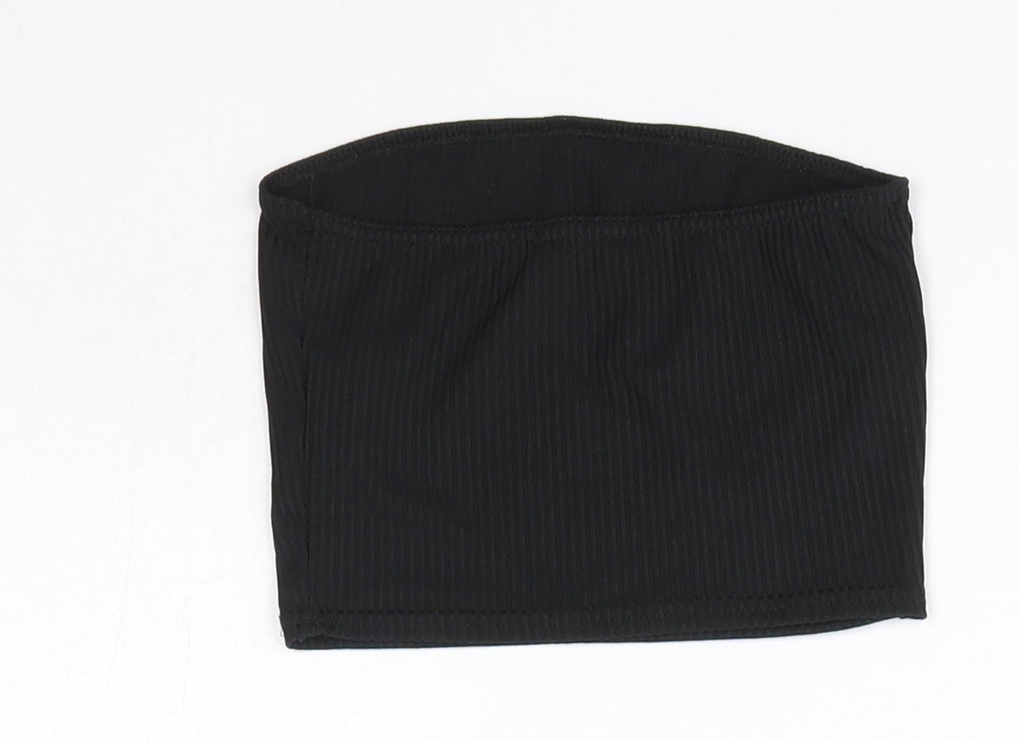 PRETTYLITTLETHING Womens Black  Polyester Basic Blouse Size 4 Off the Shoulder - Bandeau