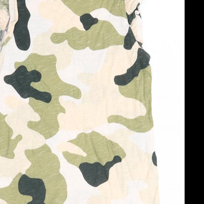 River Island Womens Multicoloured Camouflage 100% Cotton Basic Blouse Size 6 Round Neck