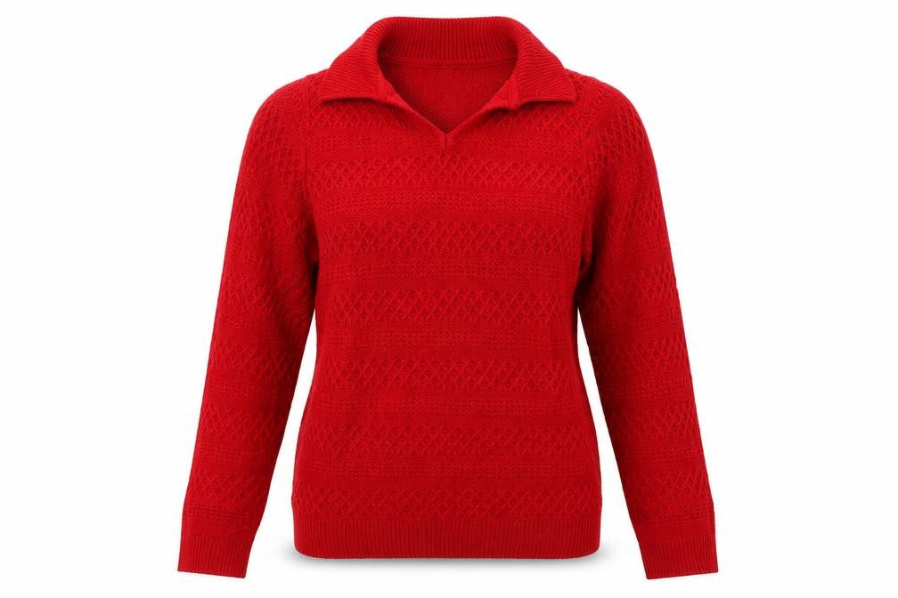 Isle Womens Red Collared  Acrylic Pullover Jumper Size S