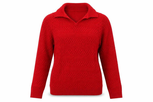 Isle Womens Red Collared  Acrylic Pullover Jumper Size S