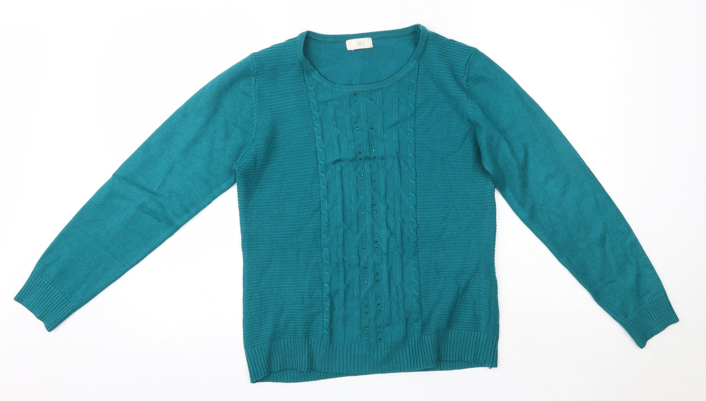 Paramour Womens Green Round Neck  Viscose Pullover Jumper Size M