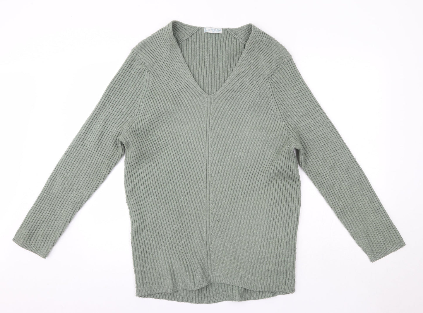 Primark Womens Green V-Neck  Polyester Pullover Jumper Size L