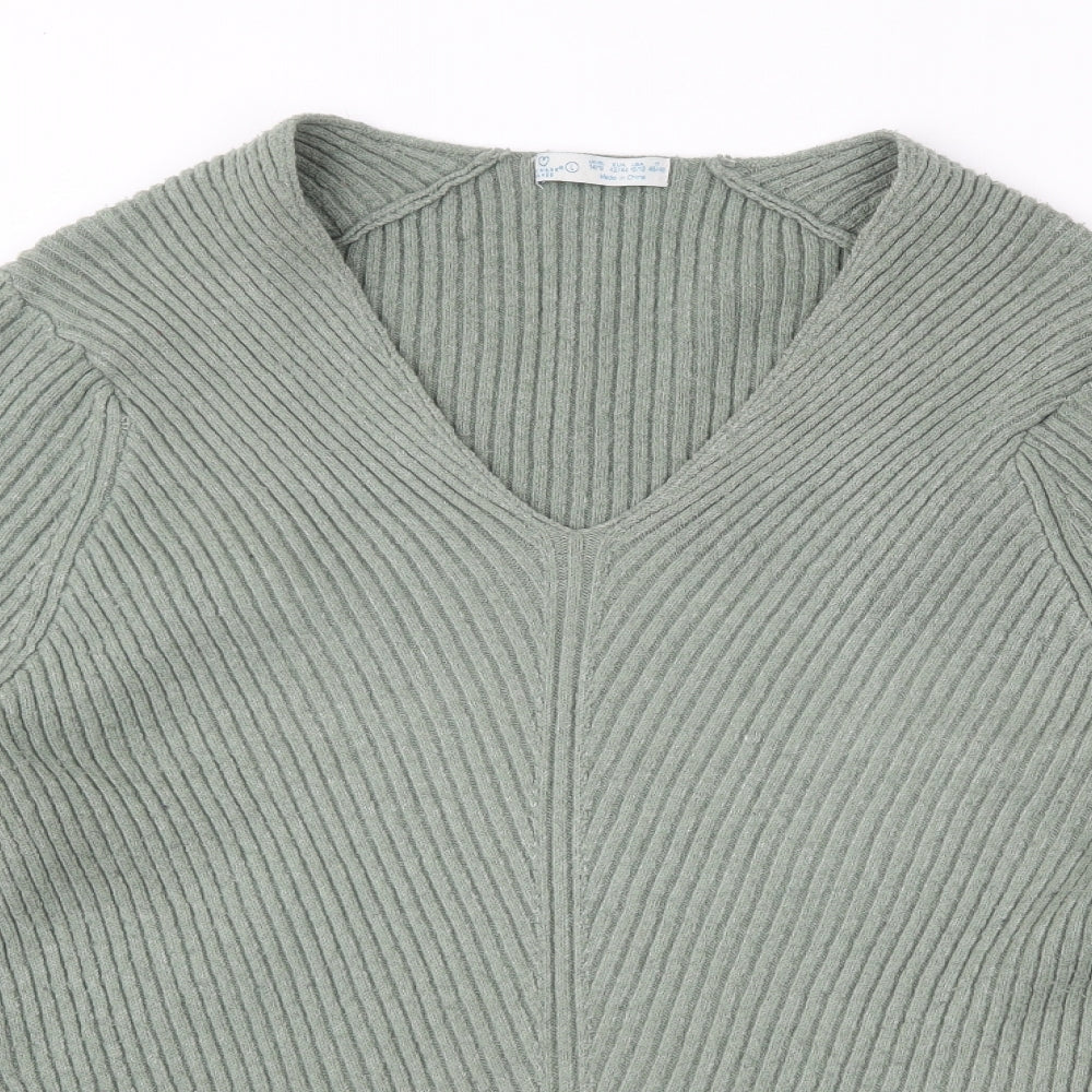 Primark Womens Green V-Neck  Polyester Pullover Jumper Size L