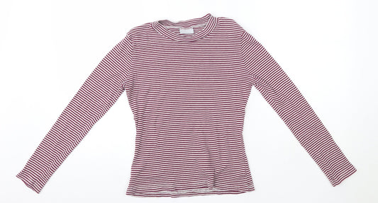 Matalan Girls Purple High Neck Striped Cotton Pullover Jumper Size 13 Years