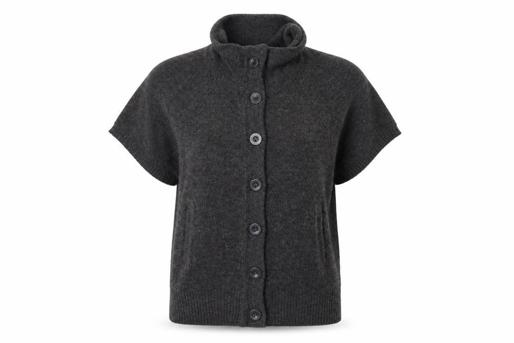 Cherry Womens Grey Roll Neck  Wool Cardigan Jumper Size M