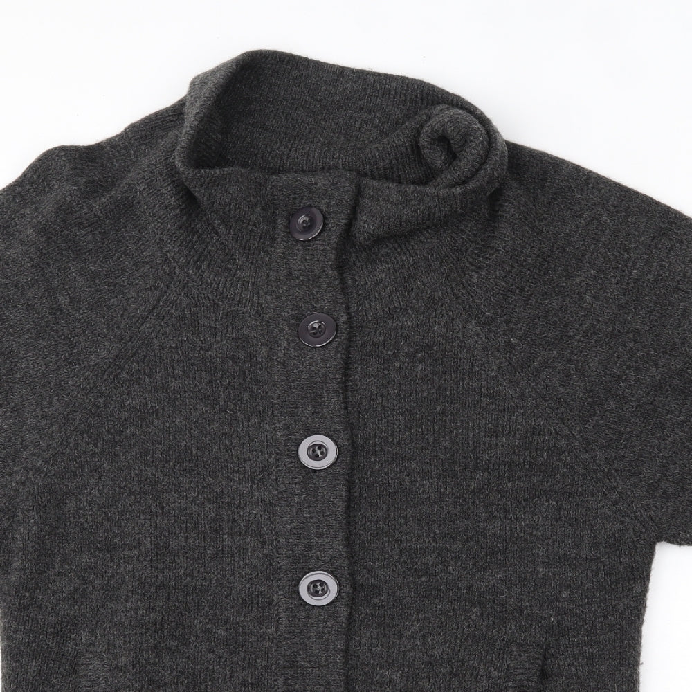 Cherry Womens Grey Roll Neck  Wool Cardigan Jumper Size M