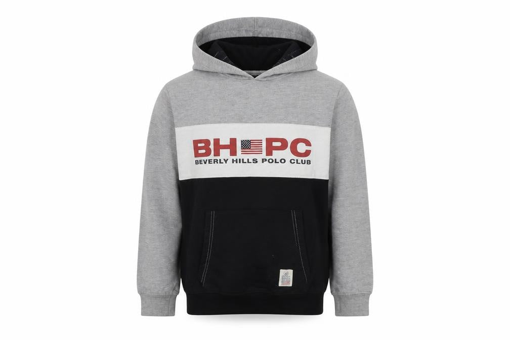 Beverly Hills Polo Club Boys Grey Colourblock Cotton Pullover Hoodie Size 9-10 Years