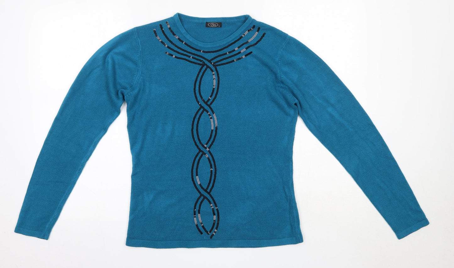 BM Womens Blue Round Neck  Acrylic Pullover Jumper Size S