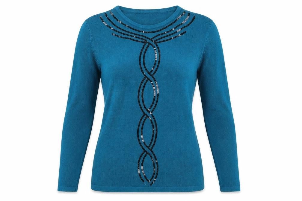 Bonmarché Womens Blue Round Neck Acrylic Pullover Jumper Size S