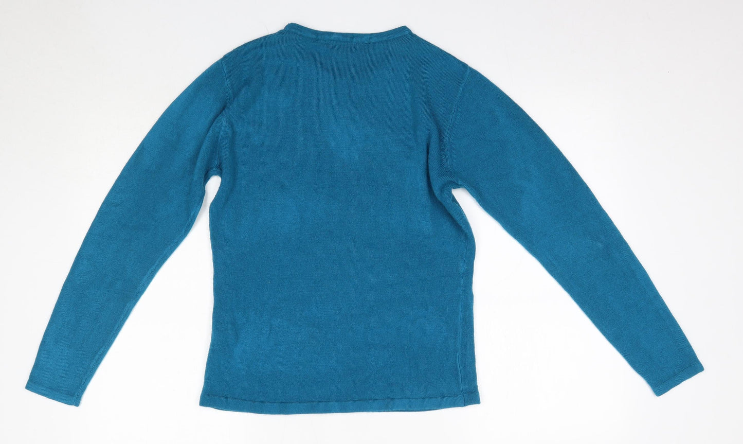 BM Womens Blue Round Neck  Acrylic Pullover Jumper Size S