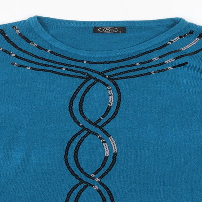Bonmarché Womens Blue Round Neck Acrylic Pullover Jumper Size S