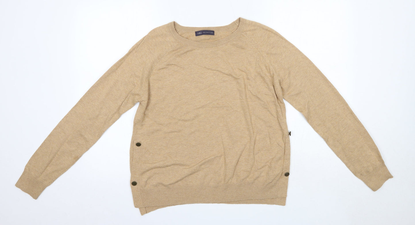 M&S Womens Brown Round Neck  Cotton Pullover Jumper Size M