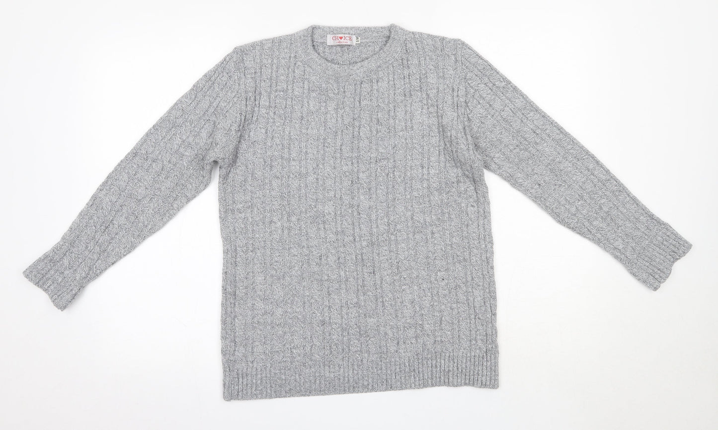 Choice Womens Grey Round Neck  Acrylic Pullover Jumper Size S